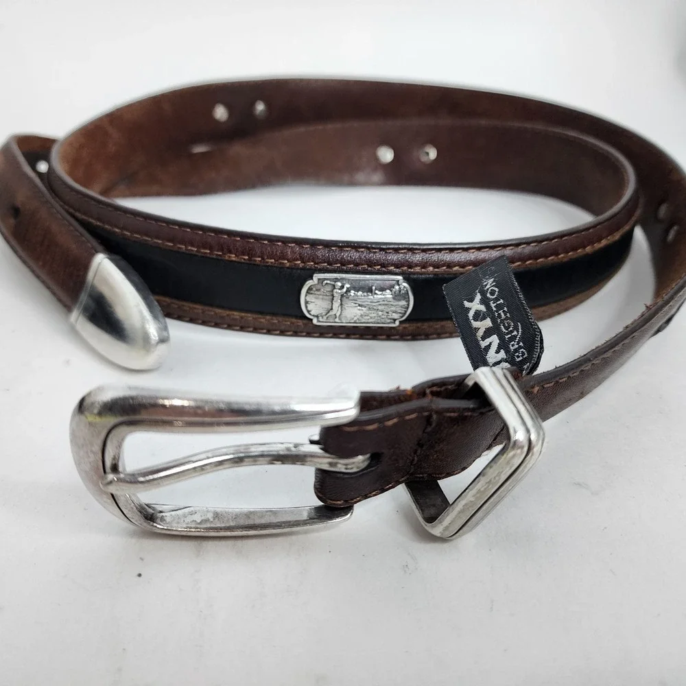 Onyx by Brighton Belt Mens 42 Brown Black Golf Concho Leather 12000